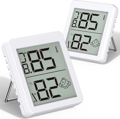 Kamerthermometer - 2 sets digitale mini-lcd-thermometer hygrometer luchtvochtigheid - staand of hangend voor binnen woonkamer kinderkamer kantoor koelkast