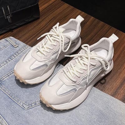 Baskets pour femmes Nouvelles Maille Respirante Gaufre Taille Fine Chaussures Forrest Gump Chaussures Papa Fitness Course Décontracté Chaussures de Sport 39 blanc