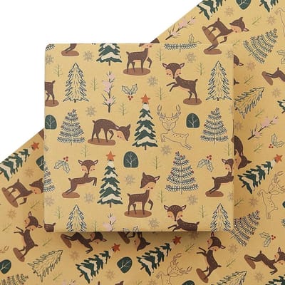 Kerst Inpakpapier met Eland en Hulst, 4 Vellen Gevouwen Geschenkpapier voor Feestdagen, 50,8 x 71 cm, Perfect voor Verjaardag, Babyshower en Nieuwjaar