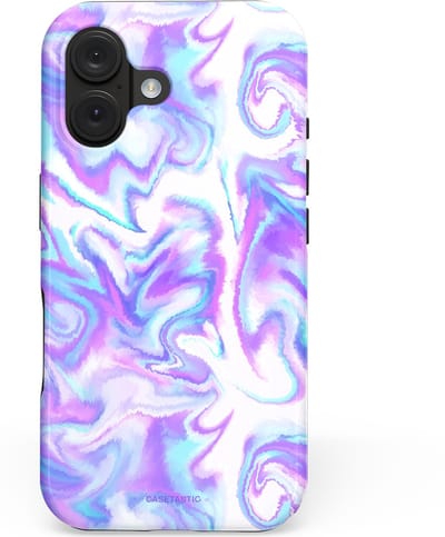 Casetastic hoesje geschikt voor Apple iPhone 16 - MagSafe - Dubbellaagse bescherming - Tie Dye magie - Fashion Case - Lavendel Wit Lichtblauw Lichtgrijs
