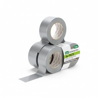 3 x Kajal Ducttape Grijs 50mm x 50m - Extra Sterk Gewebeband - Waterbestendig & Universeel Textieltape - Reparatietape voor Binnen en Buiten - Zelfklevend & Scheurvast - Totaal 150 Meter - Zilver/Grijs Met Kajal Sticker