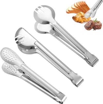 YAGXIG 3-delige kooktang - Roestvrijstalen keukentang - Multifunctionele keukentang - Pastatang - Saladetang - Barbecuetang - Voedseltang - 24 cm - Zilver