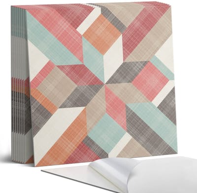 Coloray Plaktegels - Geometrie in kleurrijke vormen Portugese Tegels - 30 cm x 30 cm - Beige Plaktegels - 9 stuks - Vierkant PVC Tegels - Plaktegels Keuken - Zelfklevende Vloertegels - Vinyl Tegels - Zelfklevende Tegels
