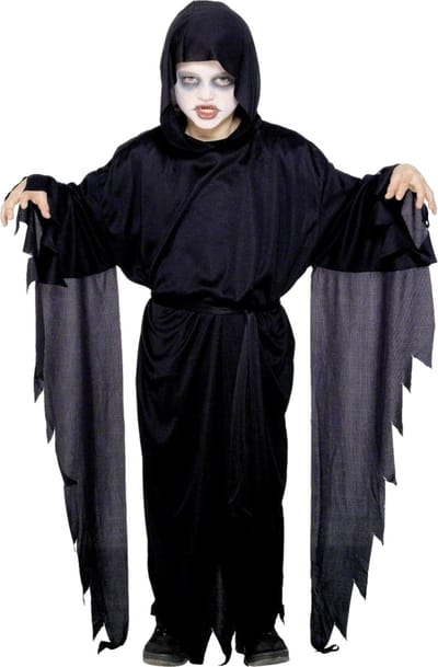 Smiffys Halloween Scream verkleedkostuum voor kinderen - zwart - mantel - met capuchon 128/140