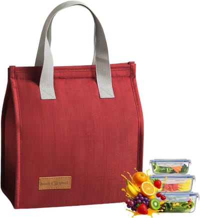 Opvouwbare thermotas voor onderweg, isolatietas voor school, werk en picknick, met aluminiumfolie (rood)