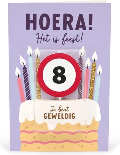 Verjaardagskaart met kaars | 8 jaar | Je bent geweldig