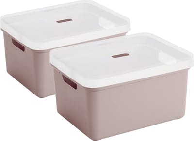 Sunware opbergbox - 2x stuks - 32 liter - roze - kunststof - transparante deksel - 45x35x24 cm - Sigma serie