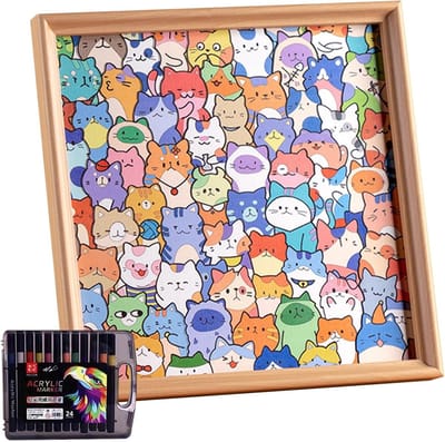 Houten Kat Puzzel - Katten Leerspeelgoed - Creatief Knutselen - Zelf te Schilderen - 31 x 31 cm - Multicolor