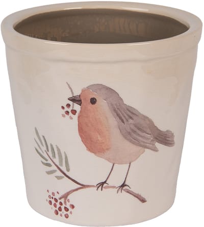Keramiek Bloempot voor Binnen – Beige Vogel – Rustieke Pot – Ø 17 cm – Vogelmotief