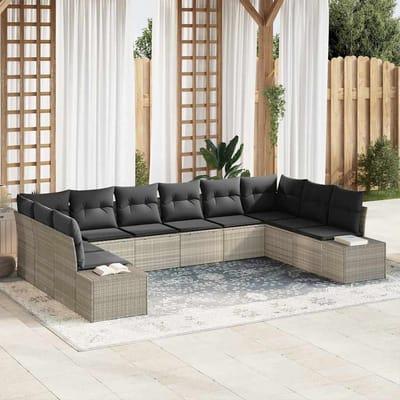 vidaXL Tuin Sofa Set 10 st Lichtgrijs poly rattan
