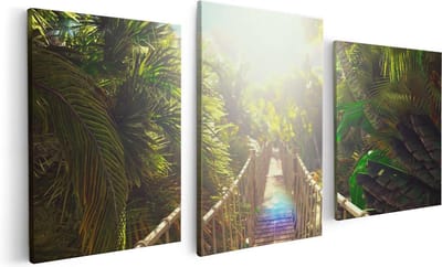 Artaza Canvas Schilderij Drieluik Houten Brug In De Tropische Jungle - 120x60 - Foto Op Canvas - Canvas Print