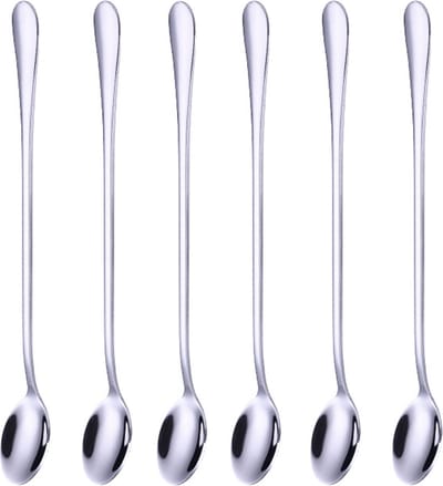 Lange Lepels Set 19.5 CM Geschikt Voor Dessert, Latte Macchiato, Yoghurt, Cocktail of Koffie - 6 Stuks - RVS - Zilver