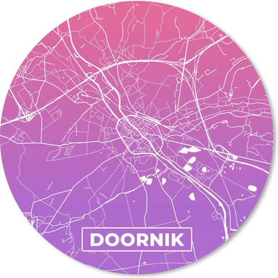 Muismat rond 20x20 cm - Mousepad Stadskaart - Doornik - België - Paars - Ronde muismatten