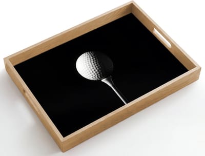 Dienblad hout 50x35 cm - Schootdienblad - Golfbal - Minimalistisch - Wit - Borrelplank rechthoek - Plateau dienbladen