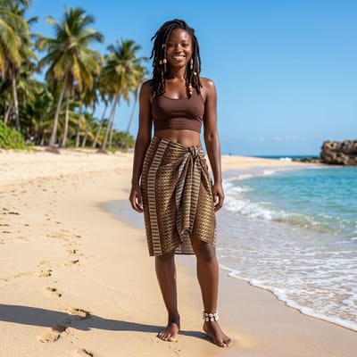 Sarong / pareo / pangi katoen - Strandkleding wikkelrok / strandjurk / omslagdoek / baby wrap - Bruin Crème geometrische stippen en strepen
