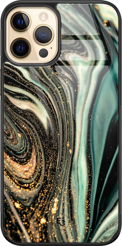Hoesje geschikt voor iPhone 12 - Marble khaki - Luxe Hard Case - Marmer - Groen - Mooie Telefoonhoesjes