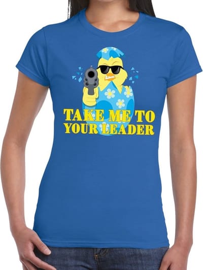 Fout Paas t-shirt blauw take me to your leader voor dames - Pasen shirt XS
