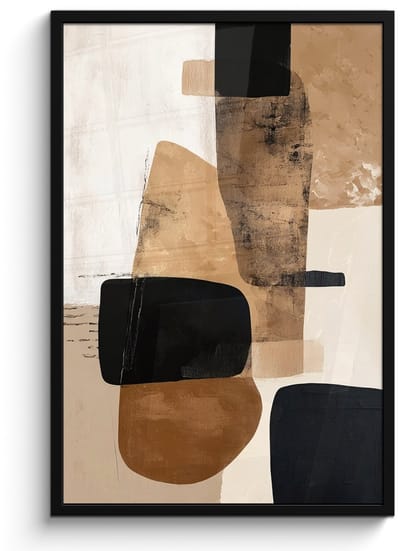 Poster in lijst - Fotolijst 60x90 cm - Posters - Vlakken - Abstract - Zwart - Strepen - Posterlijst zwart - Decoratie - Wanddecoratie woonkamer - Muurdecoratie slaapkamer