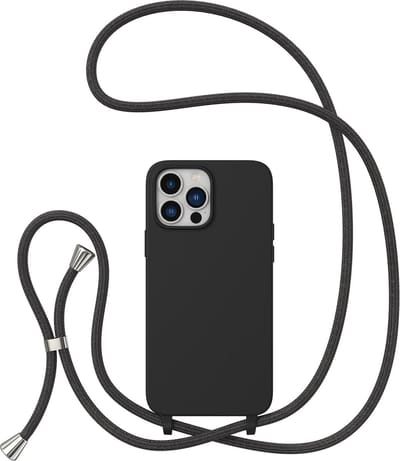 Hoesje Geschikt voor iPhone 14 Pro Max Hoesje met Koord Zwart - soft Siliconen Back Cover