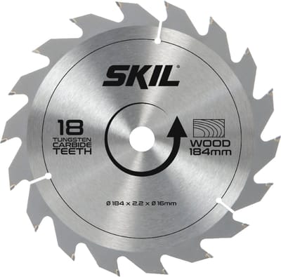 SKIL Zaagblad - Hardmetalen - Cirkelzaagblad - Zaagblad Hout - Voor Cirkelzaag - 184 mm & 18 Tanden - Skil 2610S00273