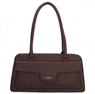 Charm London Monaco Shopper - Schoudertas - Crossbody - Dames - Verstelbare en Afneembare Schouderband - Overslag met Drukker - Ritsvakken - Stijlvol en Praktisch - Donkerbruin