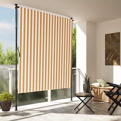vidaXL - Rolgordijn - voor - buiten - 150x270 - cm - stof - en - staal - oranje - en - wit