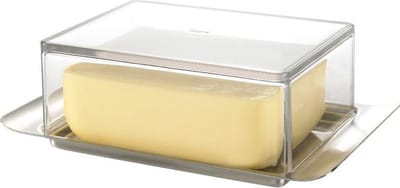 GEFU BRUNCH Botervloot 250 g – 18 x 12 cm – RVS/Kunststof – Transparante Deksel