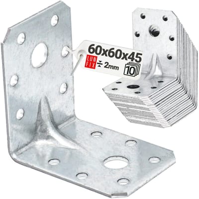 LUN FIX - Hoekverbinder 60x60x45 mm - 10-delige set - Materiaalsterkte 2mm - Verzinkt