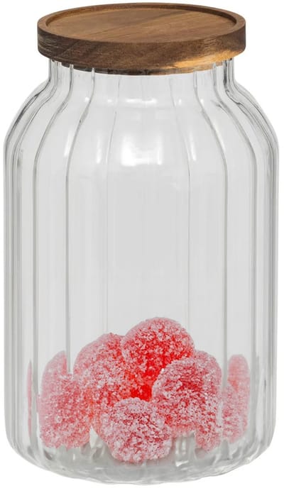 5Five voorraadpot Acacia hout - glas - 3L - 14 x 23 cm - keuken voorraadpotten - Voedsel/snoep/koekjes