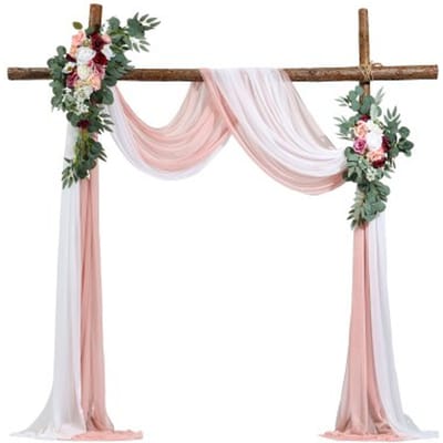 VEVOR Bruiloftsboog Bloemenset, Roze Bruiloftsboog Bloemenset met Gordijnen (Set van 4) - 2 Bloemstukken, 2 Transparante Gordijnen, voor Ceremonieboeketten, Receptie Achtergronddecoratie
