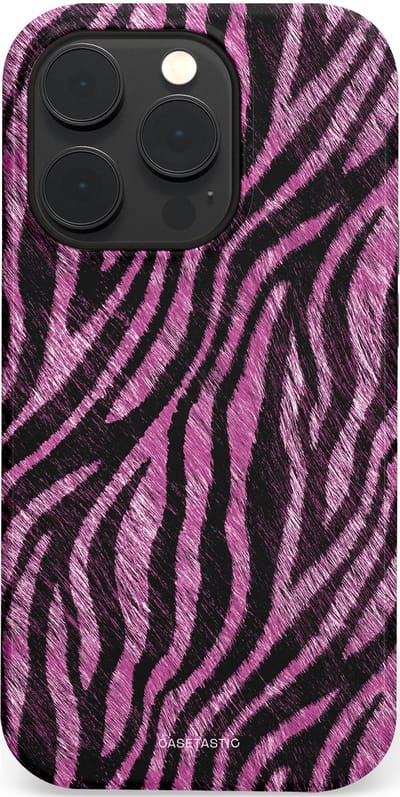 Casetastic hoesje geschikt voor Apple iPhone 14 Pro - MagSafe - Dubbellaagse bescherming - Roze Paarse Zebraprint - Fashion Case - Zwart Lila