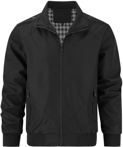 ALLTHEMEN Heren Effen Jas met Stand Kraag - Slanke Pasvorm - Ritssluiting Met Zakken Modieus - S