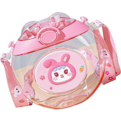 Bouteille d'eau en forme de donut pour enfants, mignonne, dessin animé, en plastique, portable, avec paille, rose, adaptée aux enfants