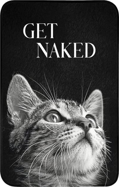 WC mat 50x80 cm - Antislip - Kat - Dieren - quote - Get naked - Zwart - Toiletmat - Vloermat - Douchemat - Toilet tapijt - Toiletmatten