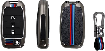 Autosleutel Hoesje geschikt voor Kia - Sleutelcover - Metalen Sleutelhoes - Accessoires - grijs
