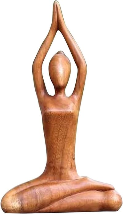 Yoga Beeldje - Meditatie Standbeeld - Rustige Sfeer Creëren - Handgesneden Hout - 4x10x18cm - Bruin