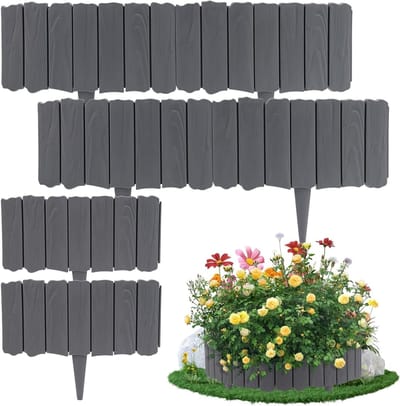 In elkaar grijpende tuinrandpanelen van kunststof, 1,8 m met grondspikes voor bloembedden en paden, houteffect gazonrand
