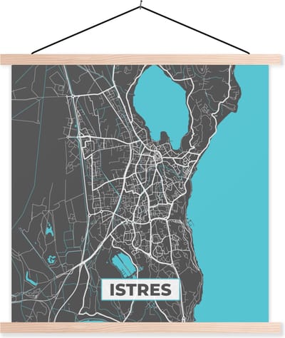 Posterhanger incl. Poster 40x40 cm - Schoolplaat - Frankrijk - Istres - Plattegrond - Kaart - Stadskaart - Textielposter - Blanke latten - Stadskaart