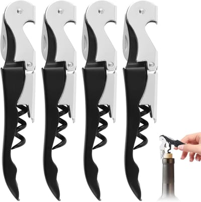 4 stuks kelnermessen, 3-in-1 flesopener, kurkentrekker roestvrij staal, wijnopener voor sommeliers, kelders en barkeepers, bieropener en foliesnijder set