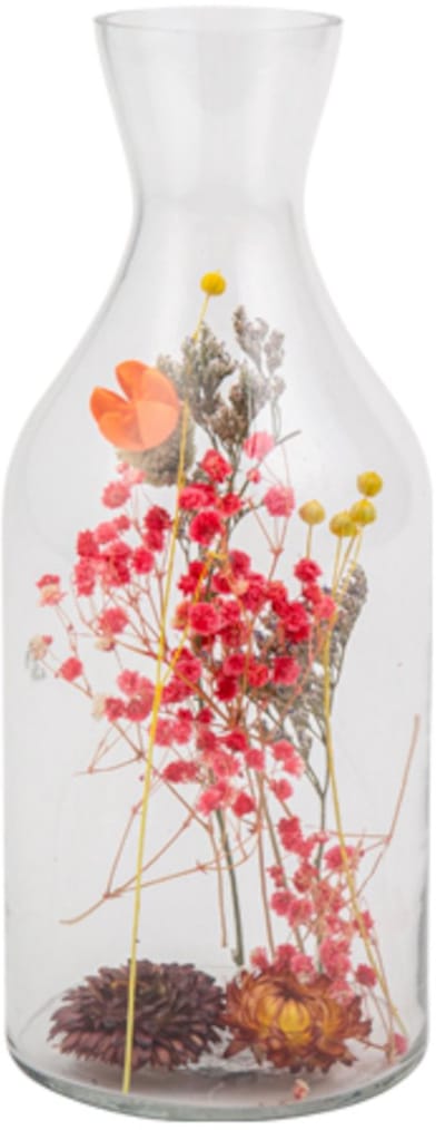 ARTYFETES - Transparante fles met kleurrijke gedroogde bloemen 11 x 27,5 cm