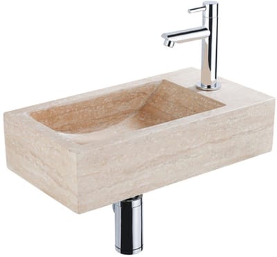 Saniclass Fuente fonteinset – rechthoekig – 40x22x10 cm – travertin beige – chromen kraan