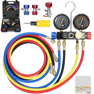 Manometerset airconditioning Koelmiddelvulgereedschap 4-weg manometer met twee waarden met veelkleurig