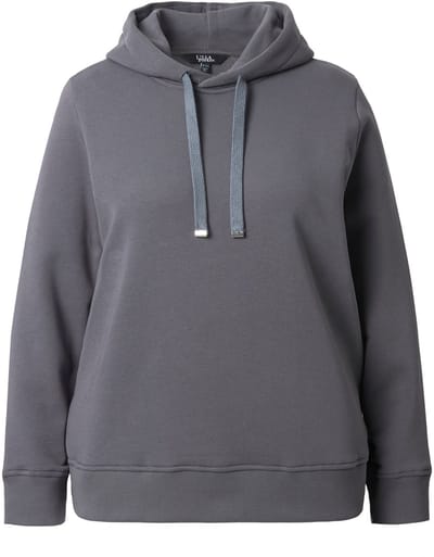 Ulla Popken - Dames - Hoodie geribbelde boorden capuchon lange mouwen - Grafietgrijs - Maat 42+