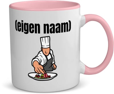 Akyol - chefkok koffiemok - theemok - roze - Kok - iemand die goed kan koken - met eigen naam - leuk cadeau voor iemand die chefkok is - cadeau - kado - 350 ML inhoud