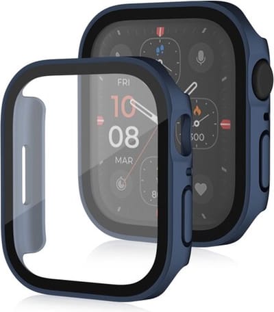 By Qubix - Hard case 41mm - Donkerblauw - Geschikt voor Apple Watch 41mm hoesje - screenprotector - Bescherming iWatch - Bescherm hoesje