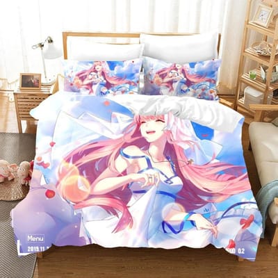 Anime Darling in the Franxx 02 Zero Two Beddengoedset Dubbel Twin King Dekbedovertrek Dekbed Kussensloop Jongens Meisjes Volwassenen Slaapkamer EU Single 135x200cm