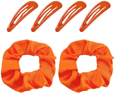 Dailygoods- Haarelastiekjes 2 Stuks - Elastische/Metalen Haarspelden - Haaraccessoires Meisje - Oranje/Donkerooranje - Geschikt voor Verschillende Kapsels - Diameter 10 cm
