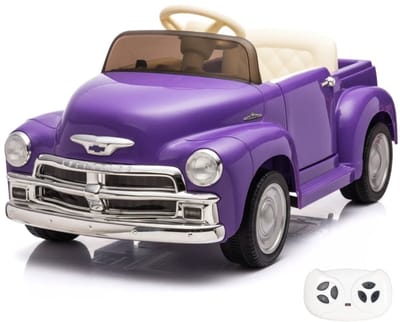 Chevrolet 3100 Elektrische Kinderauto 12V 1 tot 6 jaar – Officieel Gelicentieerde Vintage Pick-up met Afstandsbediening – Klassieke Oldtimer met Lederen Zitje, EVA-Banden & Bluetooth – Paars