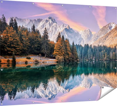 Gards Tuinposter Meer met Weerspiegeling van de Bergen - 160x120 cm - Tuindoek - Tuindecoratie - Wanddecoratie buiten - Tuinschilderij