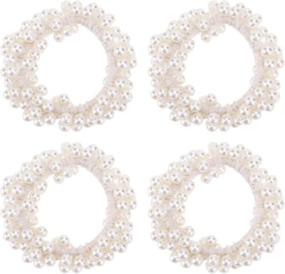 Famanu - 4 stuks Scrunchies met witte parels, elastische haarelastieken voor dames/meisjes